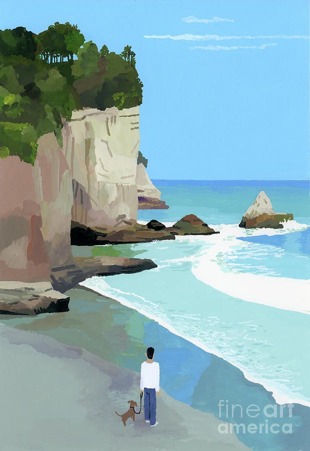Peaceful Coast With Waves And Cliffs Painting by Hiroyuki Izutsu