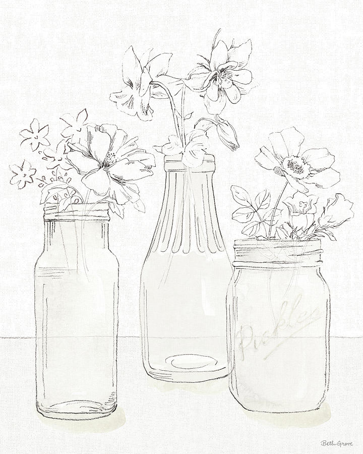Flower Drawing - Peaceful Petals IIi Neutral by Beth Grove