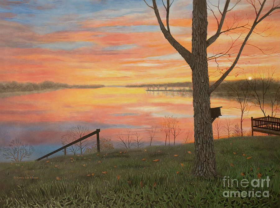 Peaceful Lakeside Sundown Painting by Nancy Lee Moran