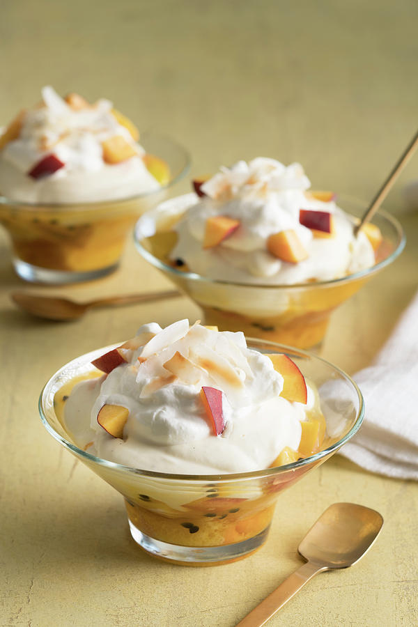 Peach And Passionfruit Cheesecake Trifles Photograph by Great Stock ...