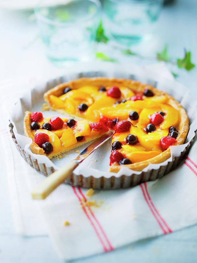 Peach And Summer Fruit Tart Photograph by Roulier-turiot