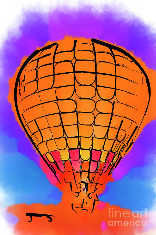 Peach Hot Air Balloon Night Glow Watercolor Digital Art by Kirt Tisdale