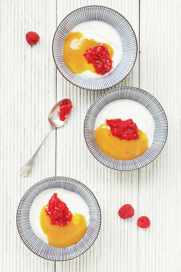Peach Melba Yoghurt For Breakfast Photograph by Jane Saunders