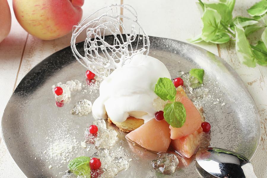 Peach Parfait Tart With Cream Photograph by Yuichi Nishihata Photography