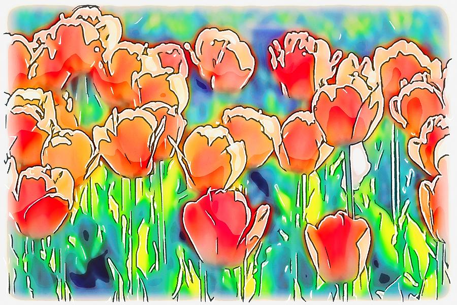 Peach Tulips Abstract Mixed Media by Susan Rydberg