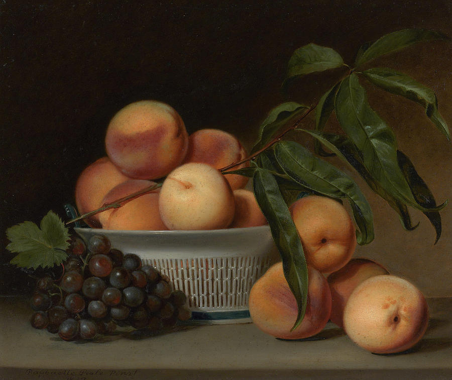 Peach Painting - Peaches and Grapes in a Chinese Export Basket, 1813 by Raphaelle Peale