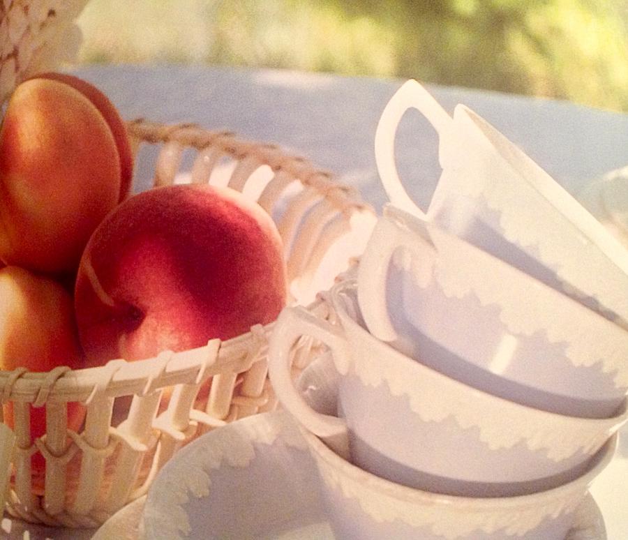 Peaches And Wedgewood Tea Cups Photograph