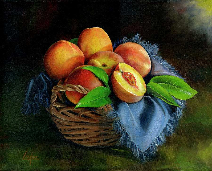 Still Life Painting - Peaches Basket by Thomas Linker