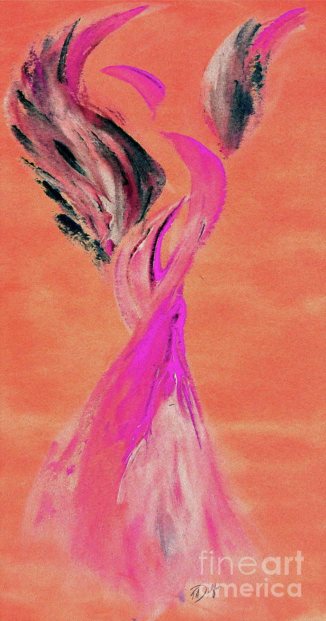 Feather Still Life Painting - Peachy Keen Dancer by Tracy Delfar