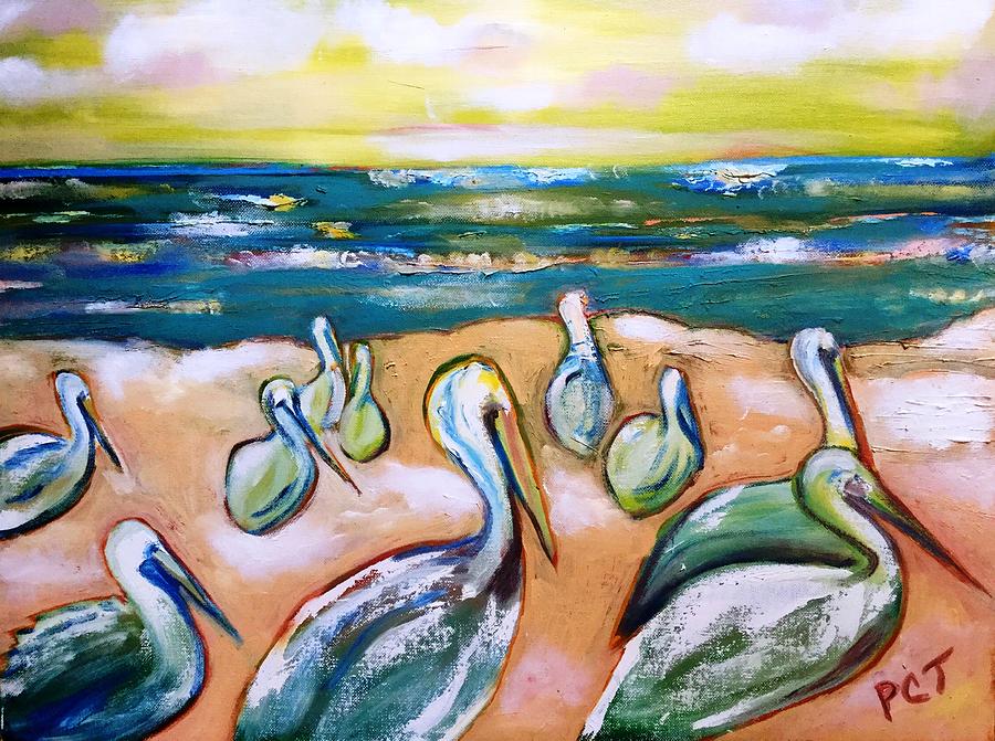 Bird Painting - Peachy Pelicans by Patricia Clark Taylor