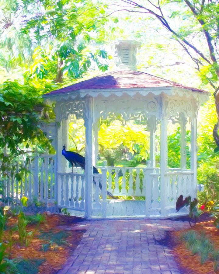 Summer Garden Painting - Peacock Pavilion  by Chrystyne Novack