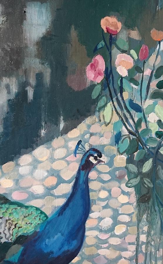 Peacock With Roses Painting By Joanne Reed | Pixels