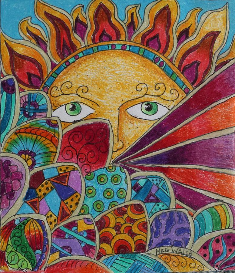 Peeking Sun Drawing by Megan Walsh