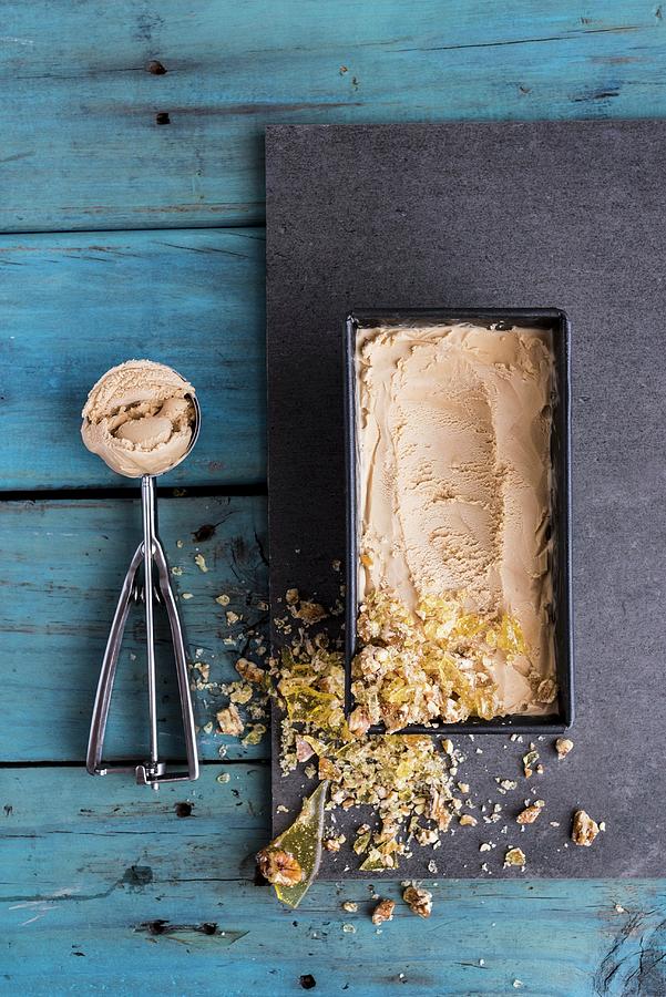 Peanut Butter, Chocolate Milkshake And Stout Ice Cream With Pecan Nut Brittle Photograph by Great Stock!