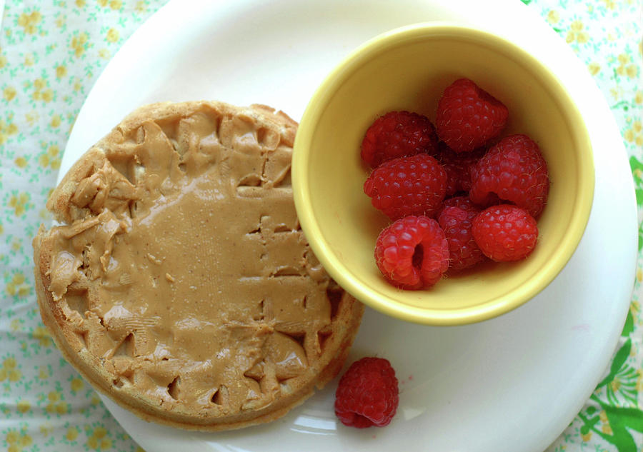 Peanut Butter Waffle With Raspberries Photograph by Jennifer Causey