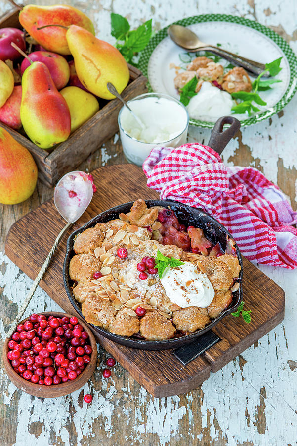 Pear And Apple Cobbler With Cranberries Photograph by Irina Meliukh
