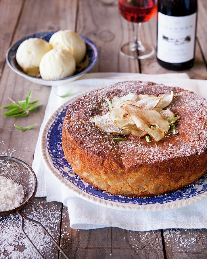 Pear And Cinnamon Cake With Ginger And Lemon Verbena Ice Cream Photograph by Great Stock!