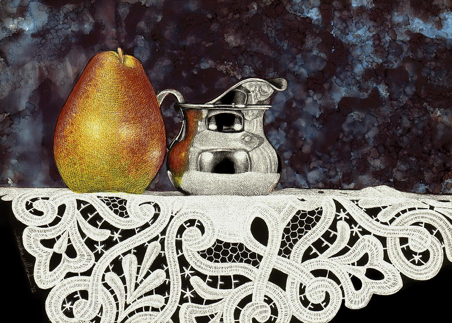Pear And Silver Creamer Mixed Media by Sandra Willard