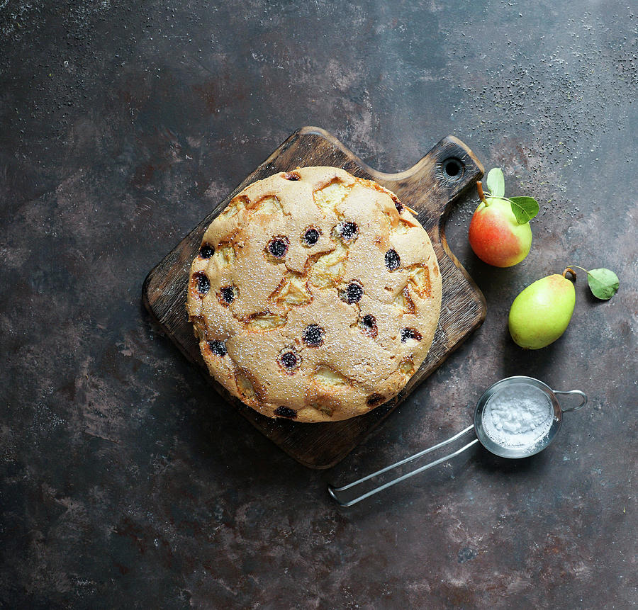 Pear Cake With Grapes Photograph by Julia Bogdanova