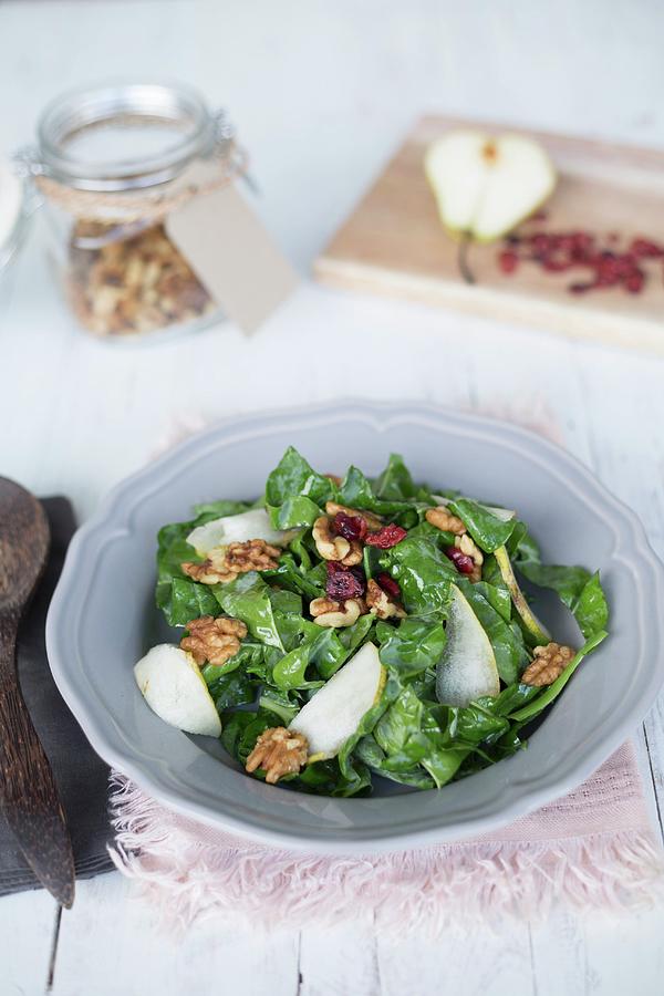 Pear Walnut Salad With Honey Mustard Dressing Photograph by Elle Brooks