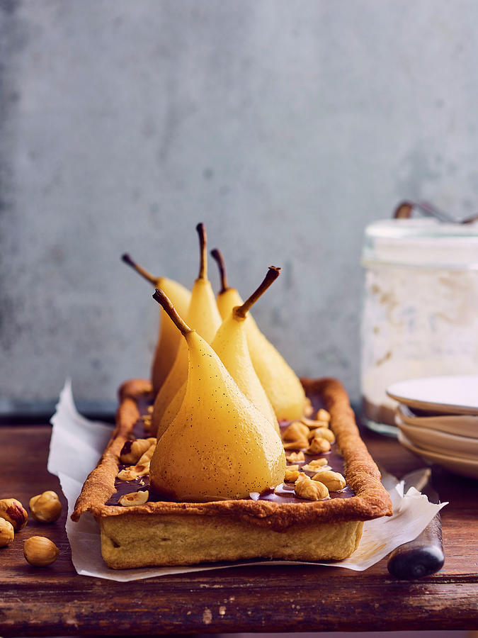 Pear,chocolate And Praline Tart Photograph by Deslandes