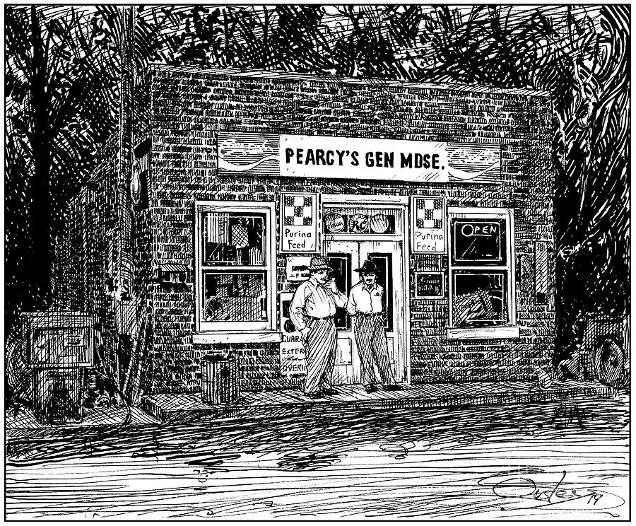 Pen And Ink Drawing - Pearcys General Store by Chris Ousley