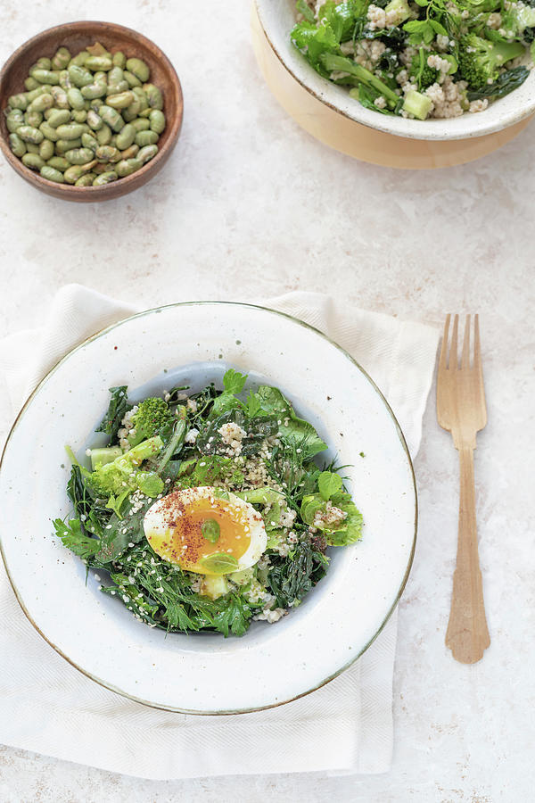 Pearl Barley And Broccoli Tabbouleh With Soft Boiled Egg Photograph by Lilia Jankowska