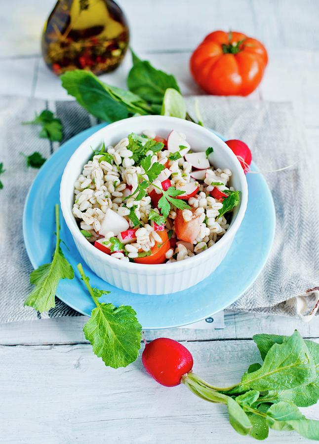 Pearl Barley Salad With Tomatoes And Radishes Photograph by Dorota Indycka