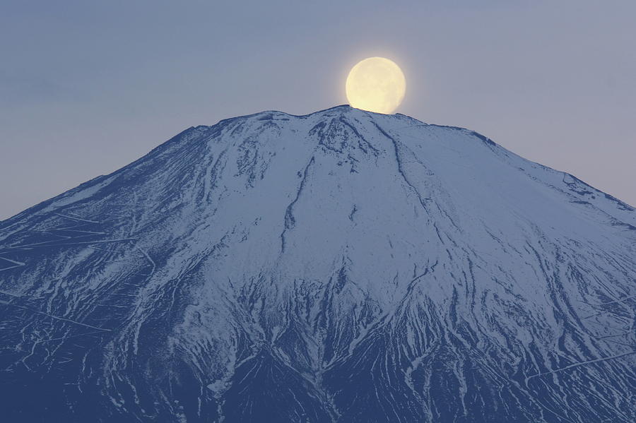 Pearl Fuji Mt. Fuji And Moon Photograph by Fuminana