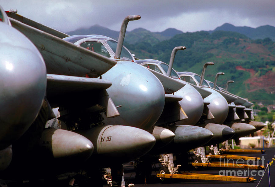 Pearl Harbor, Grumman A-6 Intruders Lined Up In Pearl Harbor Photograph