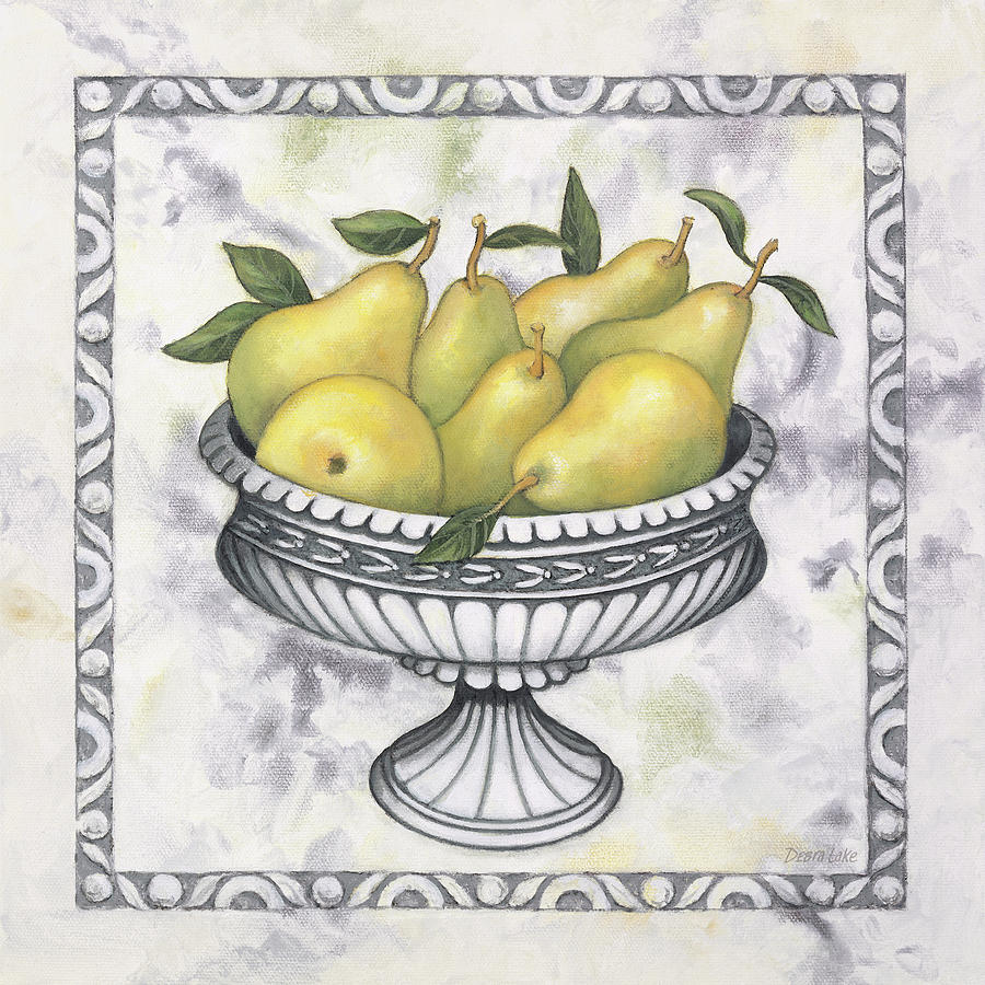 Pears In A Silver Bowl Painting by Debra Lake