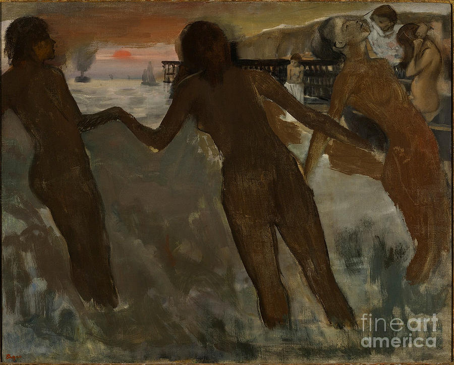 Peasant Girls Bathing In The Sea At Dusk Drawing by Heritage Images