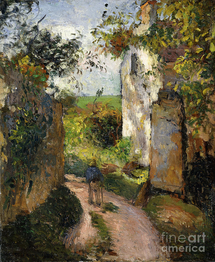 Peasant On An Alley By A House, Pontoise; Paysan Dans Une Ruelle A Lhermitage, Pontoise, 1876 Painting by Camille Pissarro