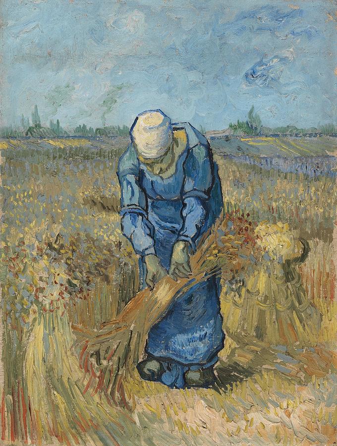 Peasant Woman Binding Sheaves -after Millet-. Painting by Vincent van Gogh -1853-1890-