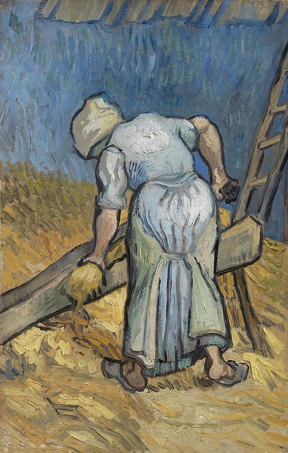 Peasant Woman Bruising Flax -after Millet-. Painting by Vincent van Gogh -1853-1890-