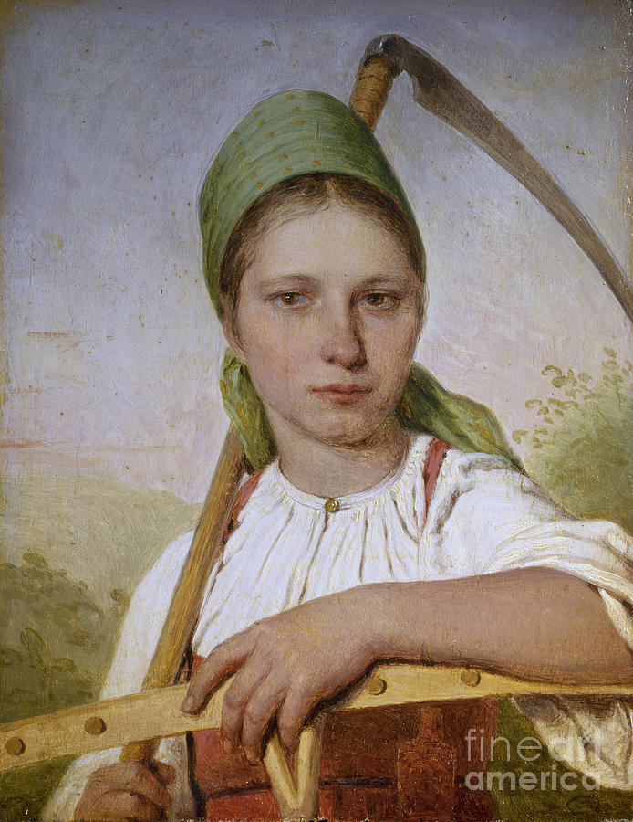 Peasant Woman With A Scythe And Rake Drawing by Heritage Images
