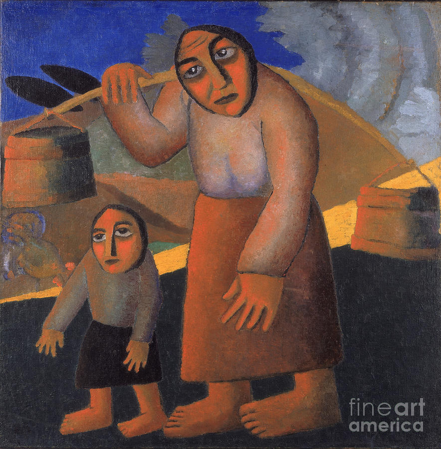 Peasant Woman With Buckets And Child Drawing by Heritage Images