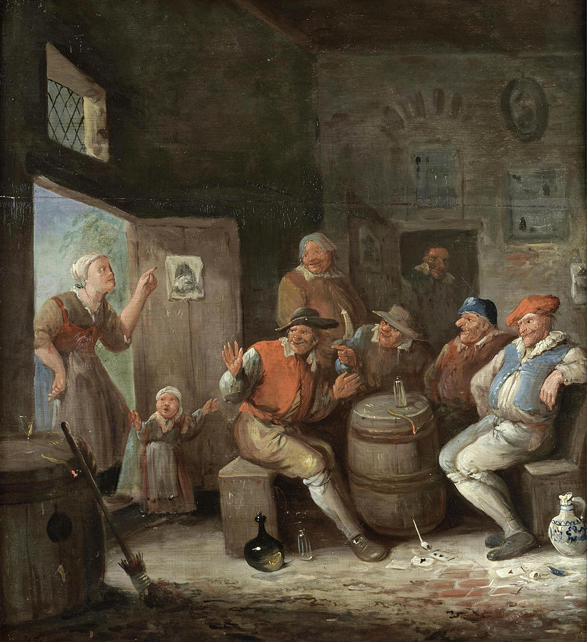 Peasants drinking in a Tavern Interior Painting by Egbert van Heemskerk