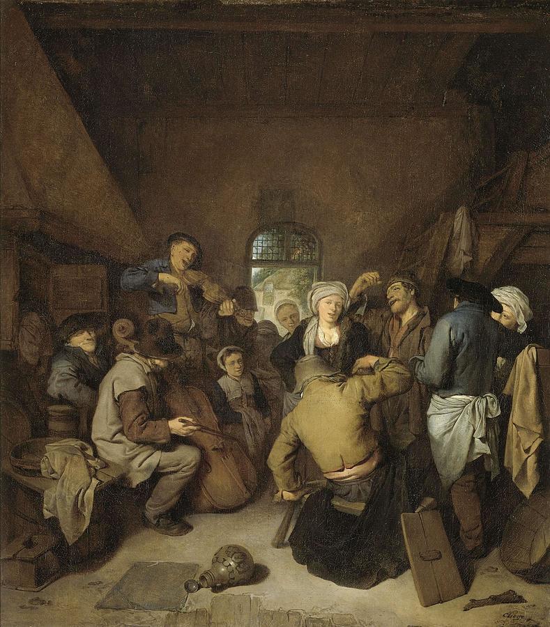 Peasants making Music and Dancing. Painting by Cornelis Pietersz Bega