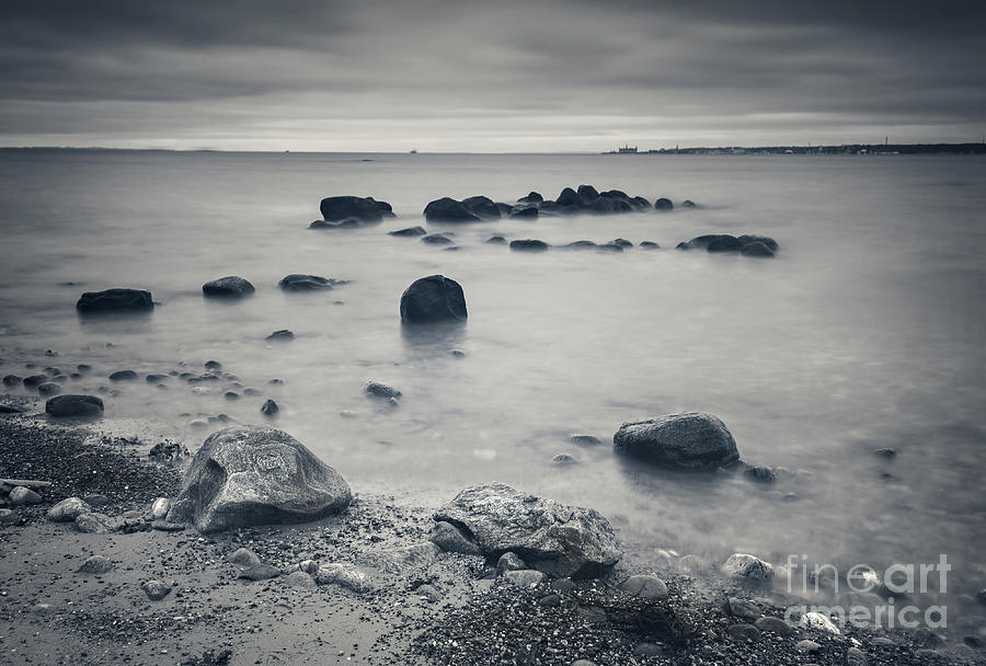 Pebbled beach landscape black and white Photograph by Sophie McAulay