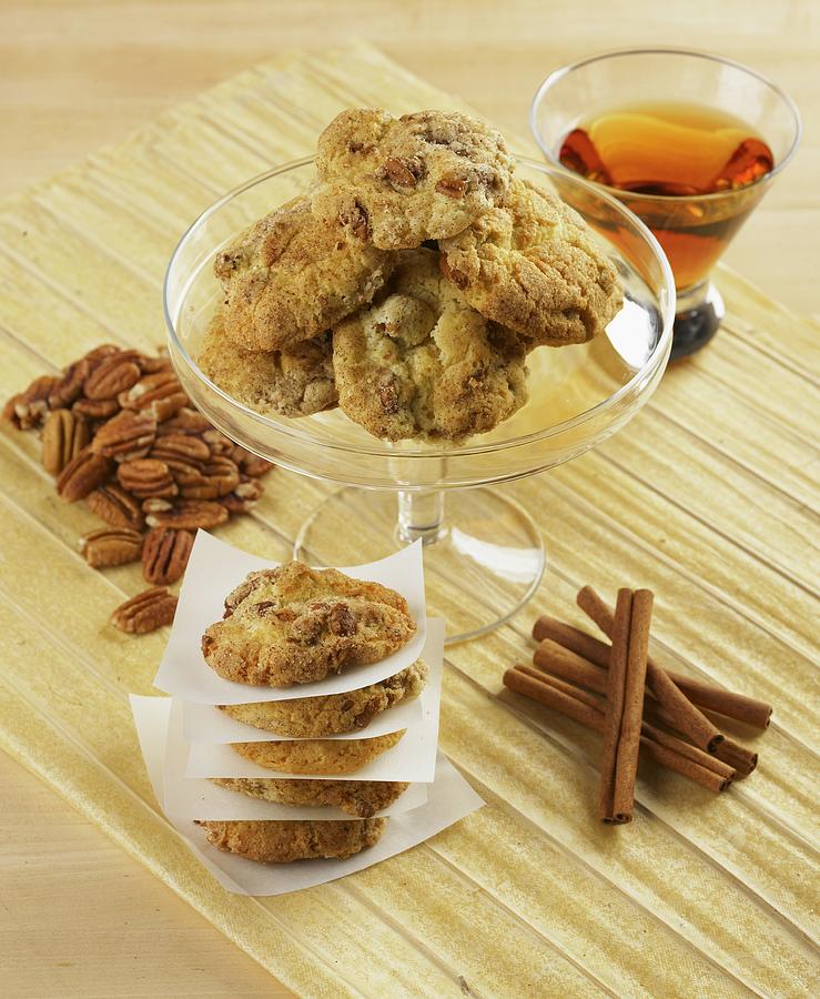 Pecan Nut And Cinnamon Cookies With A Glass Of Whiskey Photograph by Michael S. Harrison