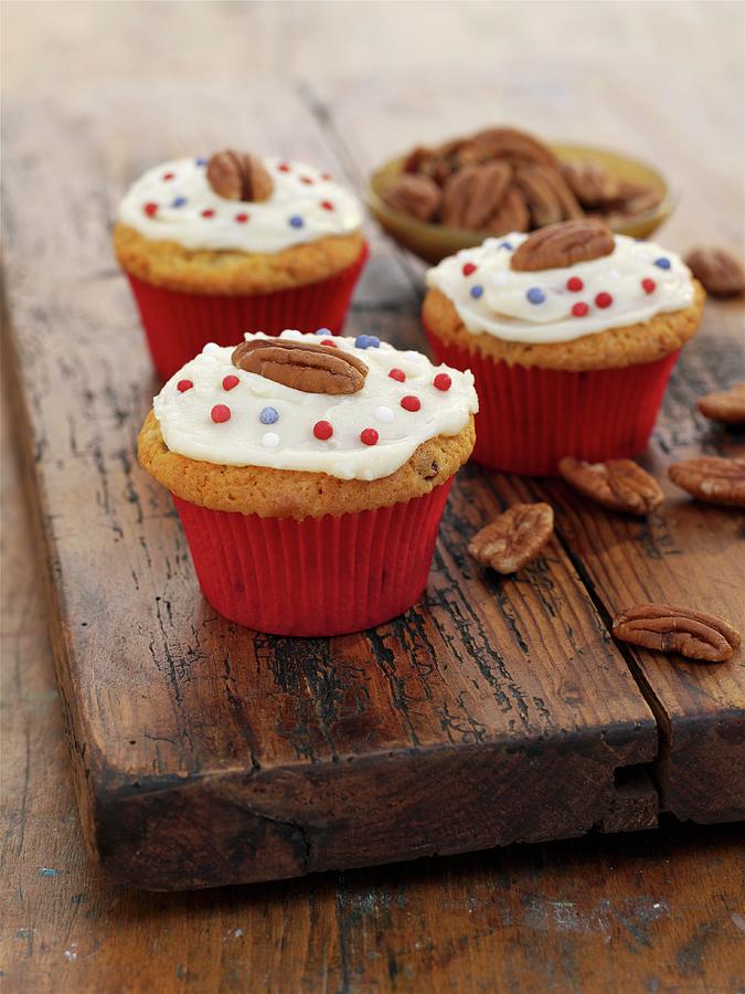 Fruit Photograph - Pecan Nut And Ginger Cupcakes With Cranberries by Garlick, Ian