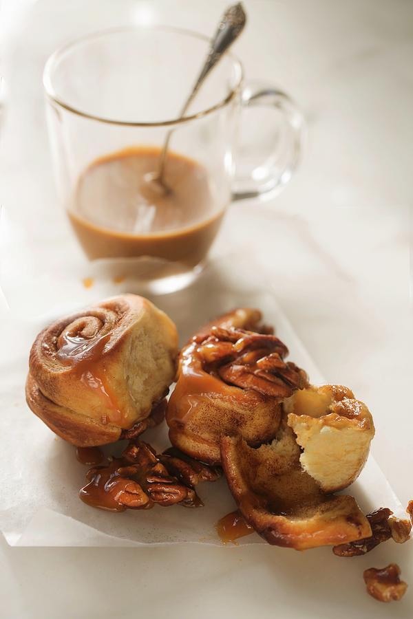 Pecan Nut Buns Served With Coffee Photograph by Rose Hodges