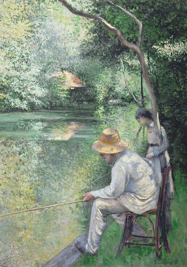 Peche a la ligne-Angling, 1878 Oil on canvas, 157 x 113 cm. Painting by Gustave Caillebotte -1848-1894-
