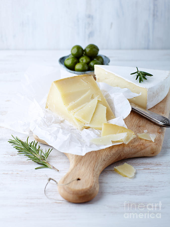 Chopping Board Photograph - Pecorino And Brie Cheese On A Kitchen by Barbara Dudzinska Chopping Board Photograph - Pecorino And Brie Cheese On A Kitchen by Barbara Dudzinska