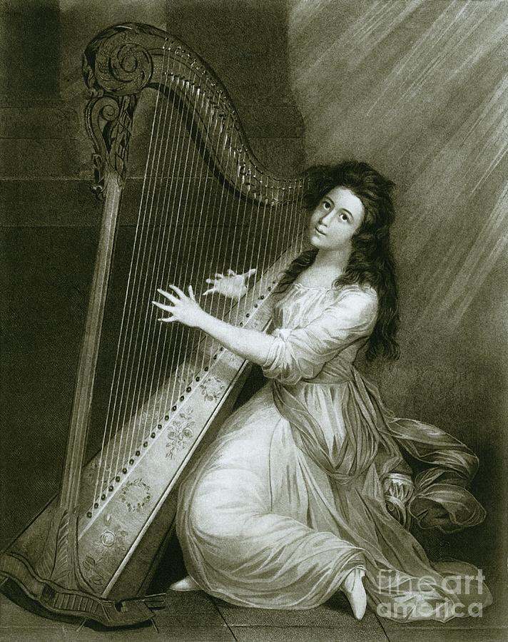 Pedal Harp With Hook Action Coloured Drawing by Print Collector