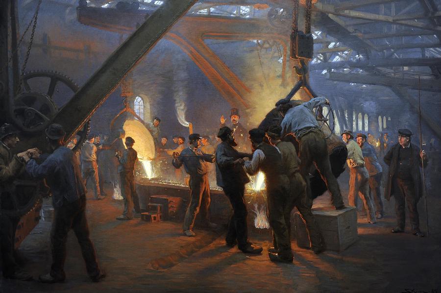 Peder Severin Kroyer -1851-1909-. Danish painter. The Iron Foundry, Burmeister and Wain, 1885. Painting by Peter Severin Kroyer -1851-1909-