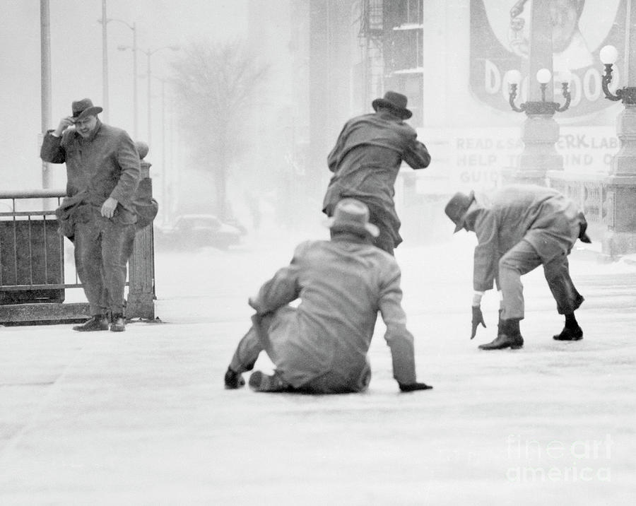 Pedestrians Battling Heavy Winds On Icy Photograph by Bettmann