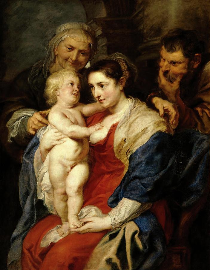 Pedro Pablo Rubens / The Holy Family with Saint Ann, ca. 1630, Flemish School. VIRGIN MARY. Painting by Peter Paul Rubens -1577-1640-