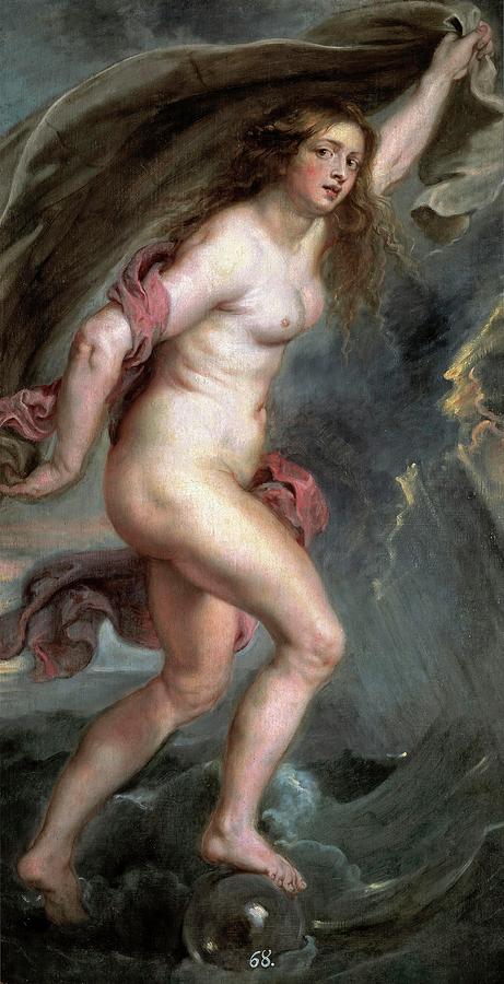 Pedro Pablo Rubens -Workshop of- / Fortune, 1636-1637, Flemish School, Oil on canvas. FORTUNA. Painting by Peter Paul Rubens -1577-1640-